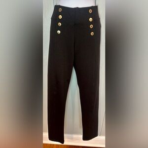 Mine Black High-Waisted Leggings with Gold Buttons